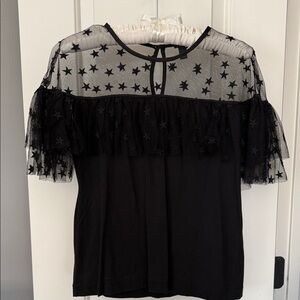 J. Crew Black Star Mesh Blouse